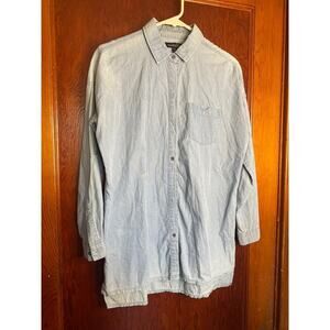 Blue Distressed Cotton Margot Chambray Button Down Small